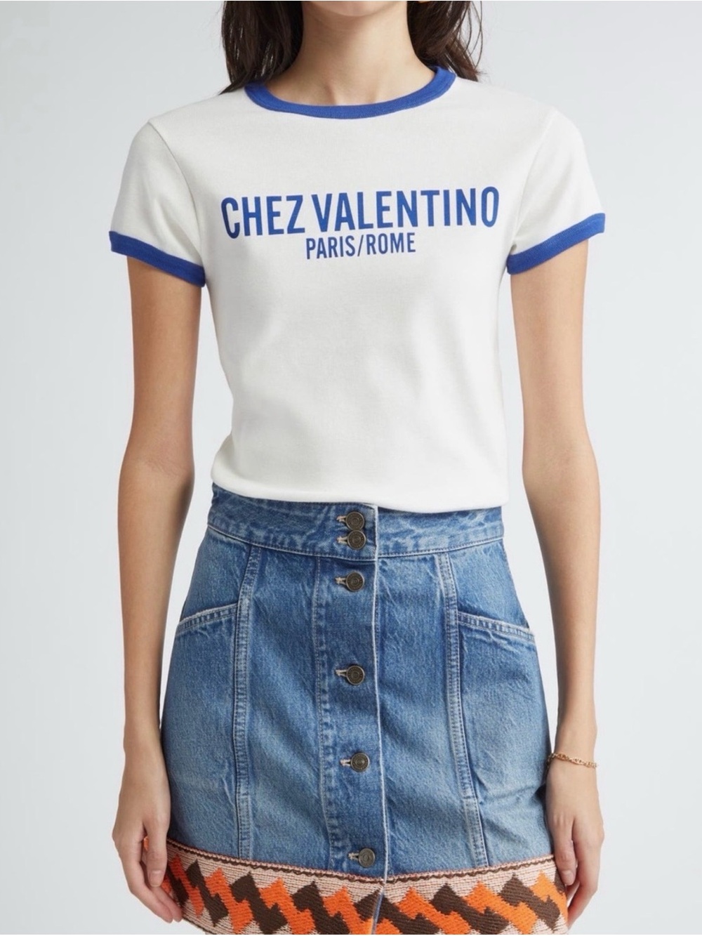 Valentino White Tee with Blue Logo and Trim